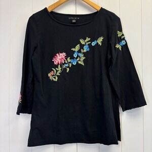 Womens Boho Fairy Grunge Floral Embroidered Top Size M Feminine Raw Hem Comfy